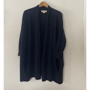 Michael Kors 100% Cashmere Navy Blue Open Cardigan Sweater 3/4 Sleeves